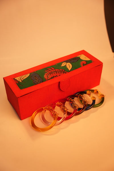 Set of Jaipur Elephant Glass Bangles( 6 Pairs + Box)